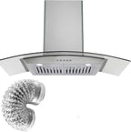 STRELECT 30 Inch Curved Glass Range Hood, 400 CFM Ductless/Ducted Convertible Stove Vent Hood with Chimney, 3 Speed Fan, LED Light, Button Control Vent Hood for Stove Kitchen