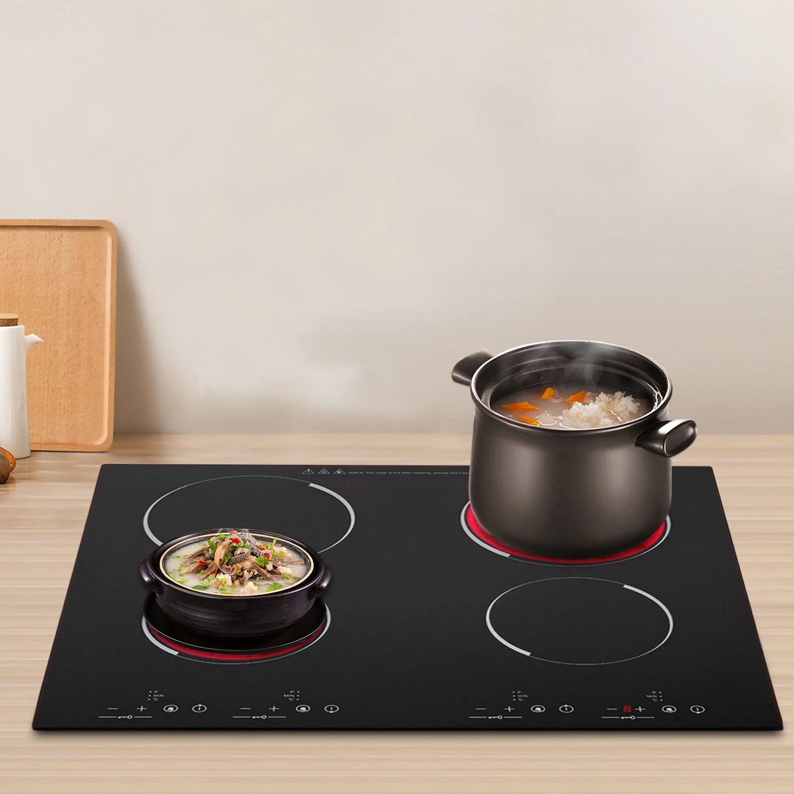 110V 3000W 4-Burner Electric Ceramic Cooktop,Touch Control,9 Gears,Safe & Efficient,for Home & Commercial Use