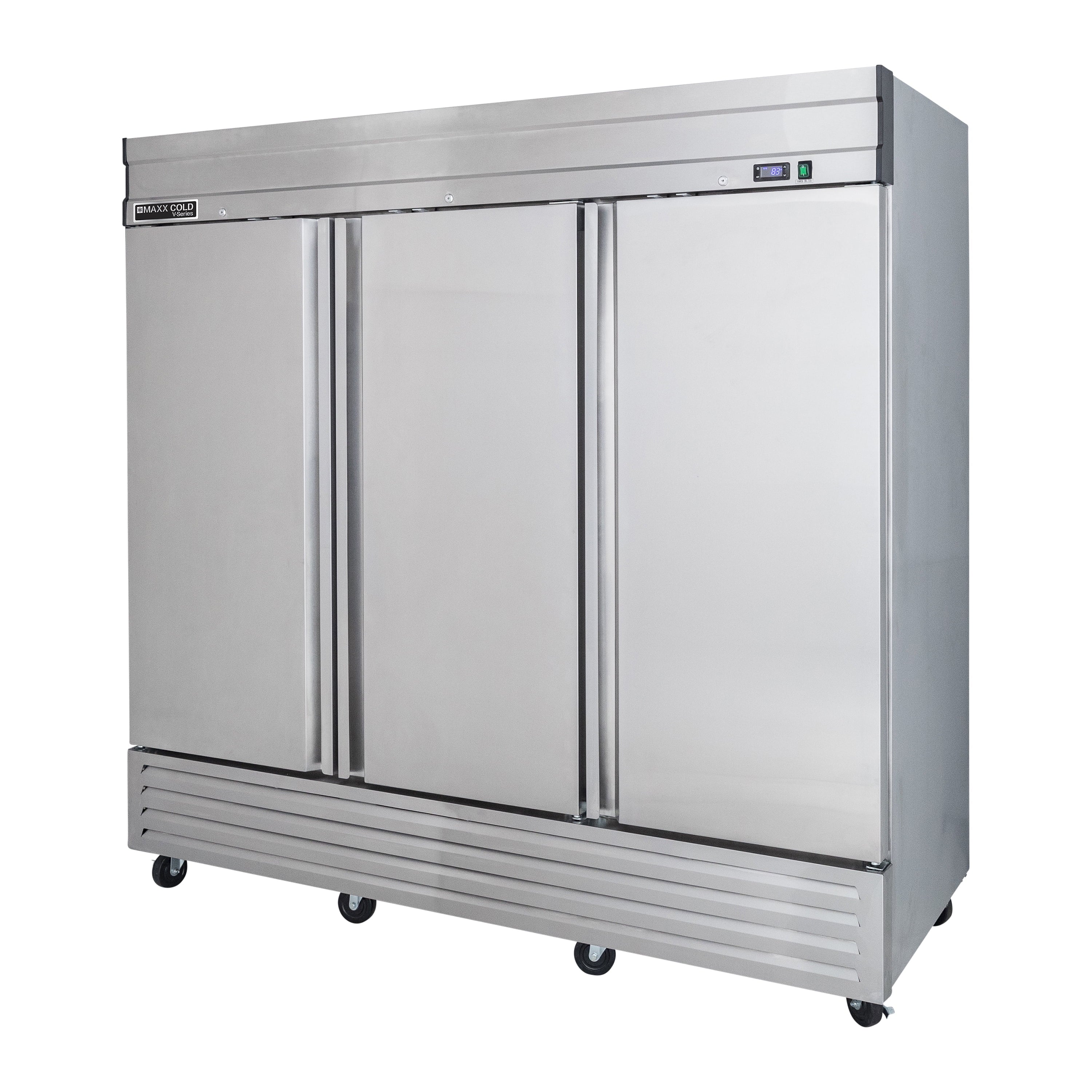 Maxx Cold V-Series 3 Door Reach-In Freezer, Bottom Mount, 81"W, 65 cu. ft. Storage Capacity, in Stainless Steel (MVF-72FDHC)