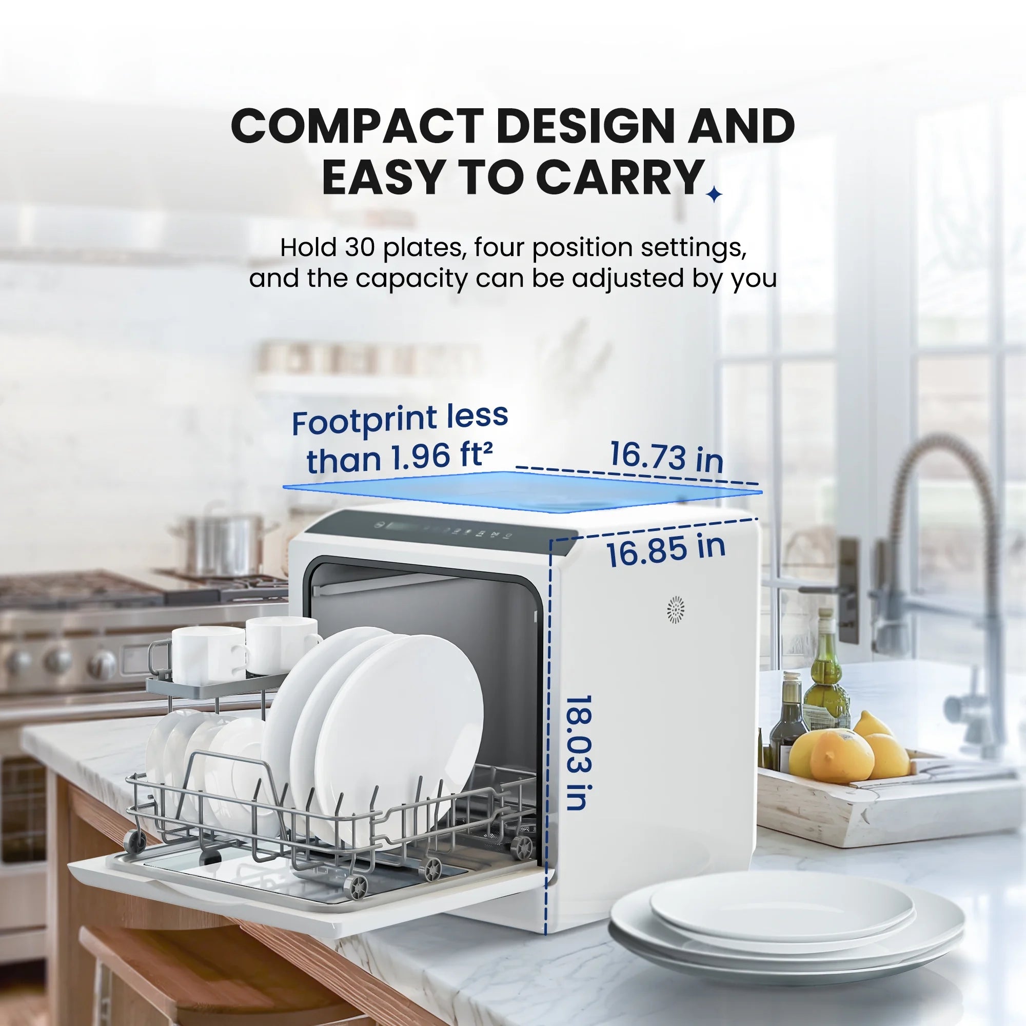 Simzlife Portable  Countertop Dishwasher with 5-Liter Built-in Water Tank and Air-Dry Function, 5 Washing Programs, 4 Place Setting