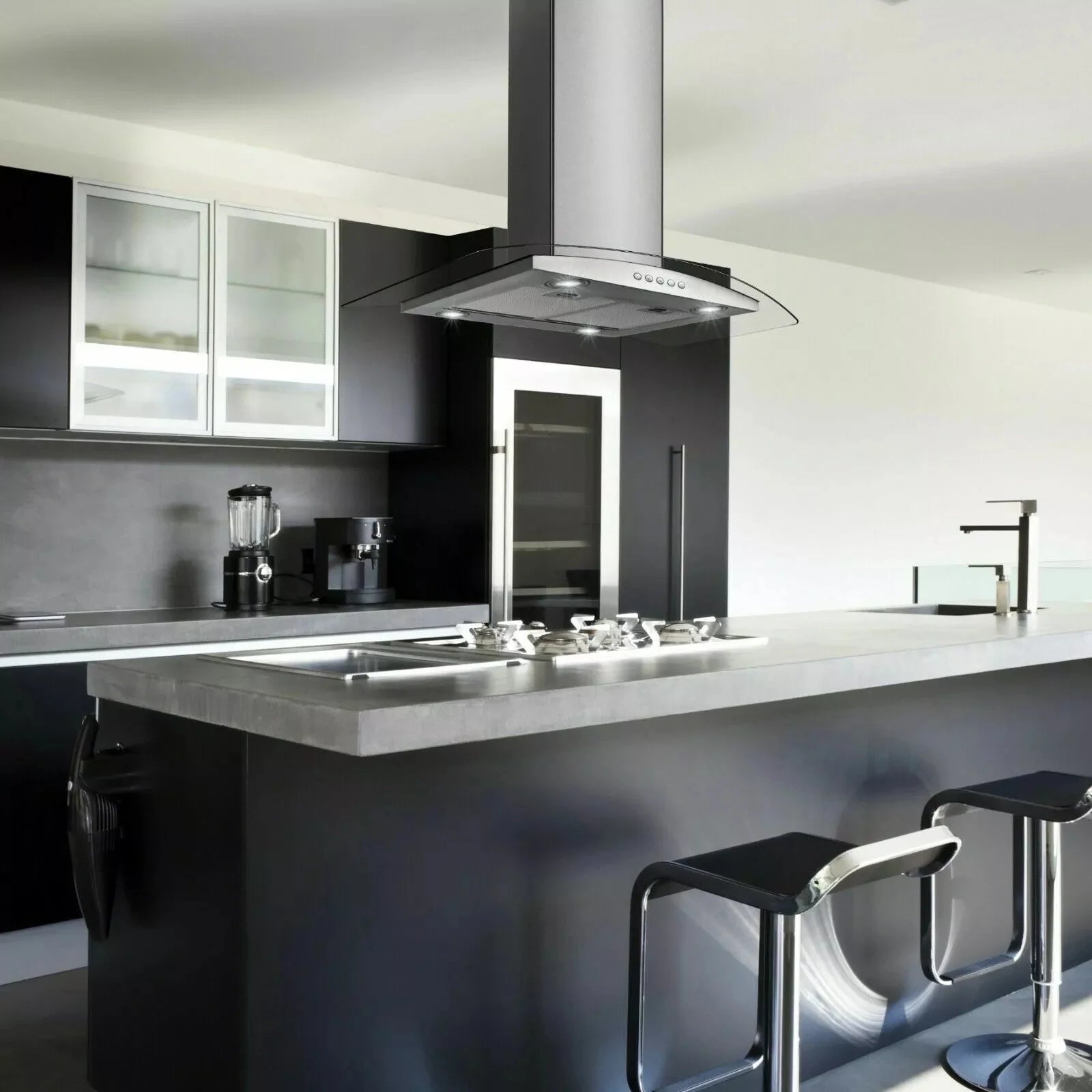 "Joeaonz 36"" Stainless Steel Island Mount Range Hood, Quiet 900CFM, 3-Speed Vent with Button Control and LED Bulb"