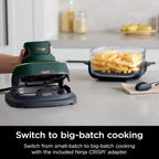 Ninja Crispi 5-in-1 Portable Glass Air Fryer Cooking System FN103BF, British Racing Green with Soft Gold Trim, 1500W, New