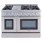 Thor Kitchen 48 Inch 6 Burner Gas Range Double Oven, Stainless Steel