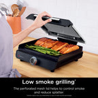 Ninja Sizzle Indoor Grill, 14'' Nonstick Grill Plate, Dishwasher-Safe Removable Mesh Lid, Even Edge-to-Edge Cooking, Black/Silver, GR100