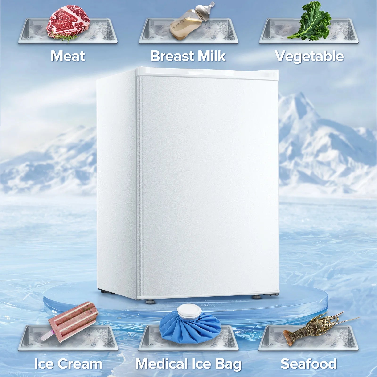 Auseo 3 Cu.ft Single Door Freezer, Compact Mini Freezer with Reversible Door for Kitchen, Apartment, Basement, Dorm, Black