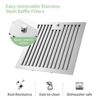 30 inch Wall Mount Range Hood Stainless Steel 350 Cfm Cooking Stove Vented LED Lamp 3 Speed Black