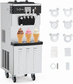 NEILA 2+1 Flavor Soft Serve Ice Cream Maker Machine Commercial,5.8-7.9 Gal/Hr Vertical Soft Serve Machine with 5.5 Inch Screen,Auto Clean Pre-Cooling High Productivity for Restaurants&Snack,2450W
