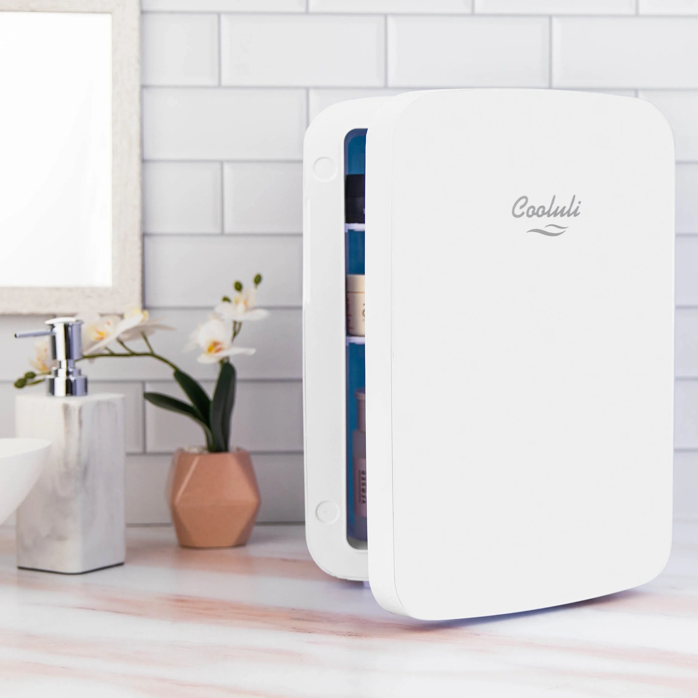 Cooluli Infinity Black 15 Liter Compact Portable Cooler Warmer Mini Fridge for Bedroom, Office, Dorm, Car - Great for Skincare & Cosmetics (110-240V/12V)