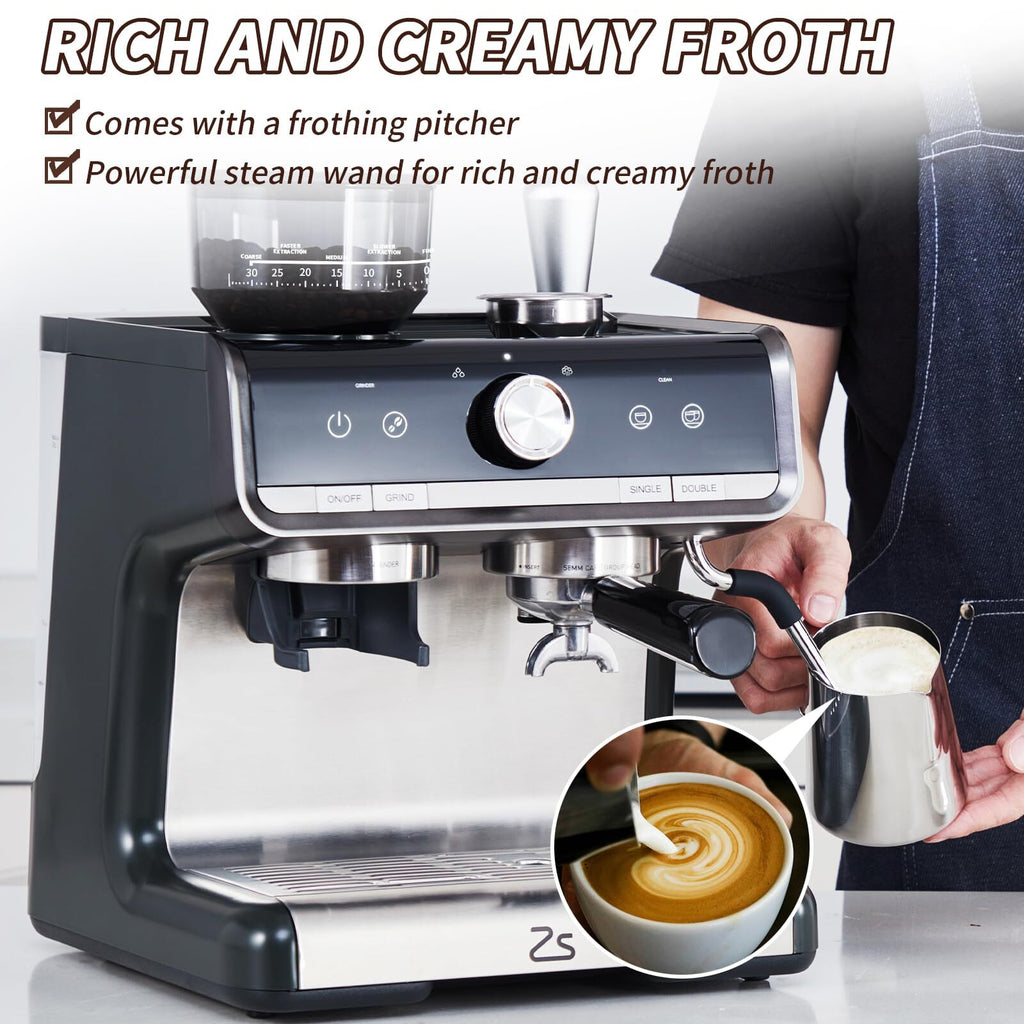 RIEDHOFF Semi-Automatic Espresso Machine with Grinder, Professional Espresso Maker with Milk Frother Steam Wand, 20 Bar Barista Cappuccino Machine