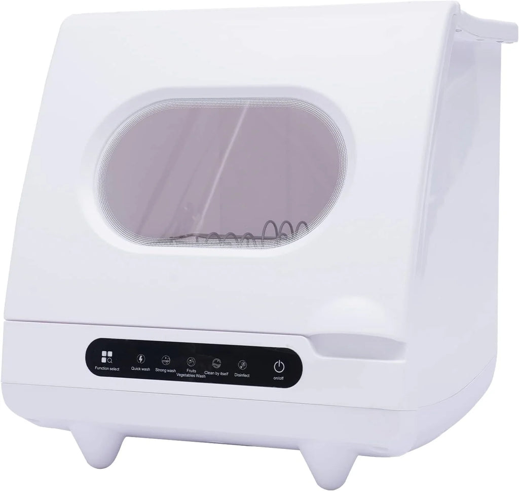 Mini Dishwasher, 5 Washing Programs Portable Dishwasher 1200W RV Dishwasher Countertop Built-In Water Tank 360°Dual Spray Compact Dishwasher for RV Apartments, Camping