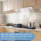 20 inch Range Hood Built-in 800CFM Stainless Kitchen Vent Exhaust 3-Speed with Led Bulb Filters 120V