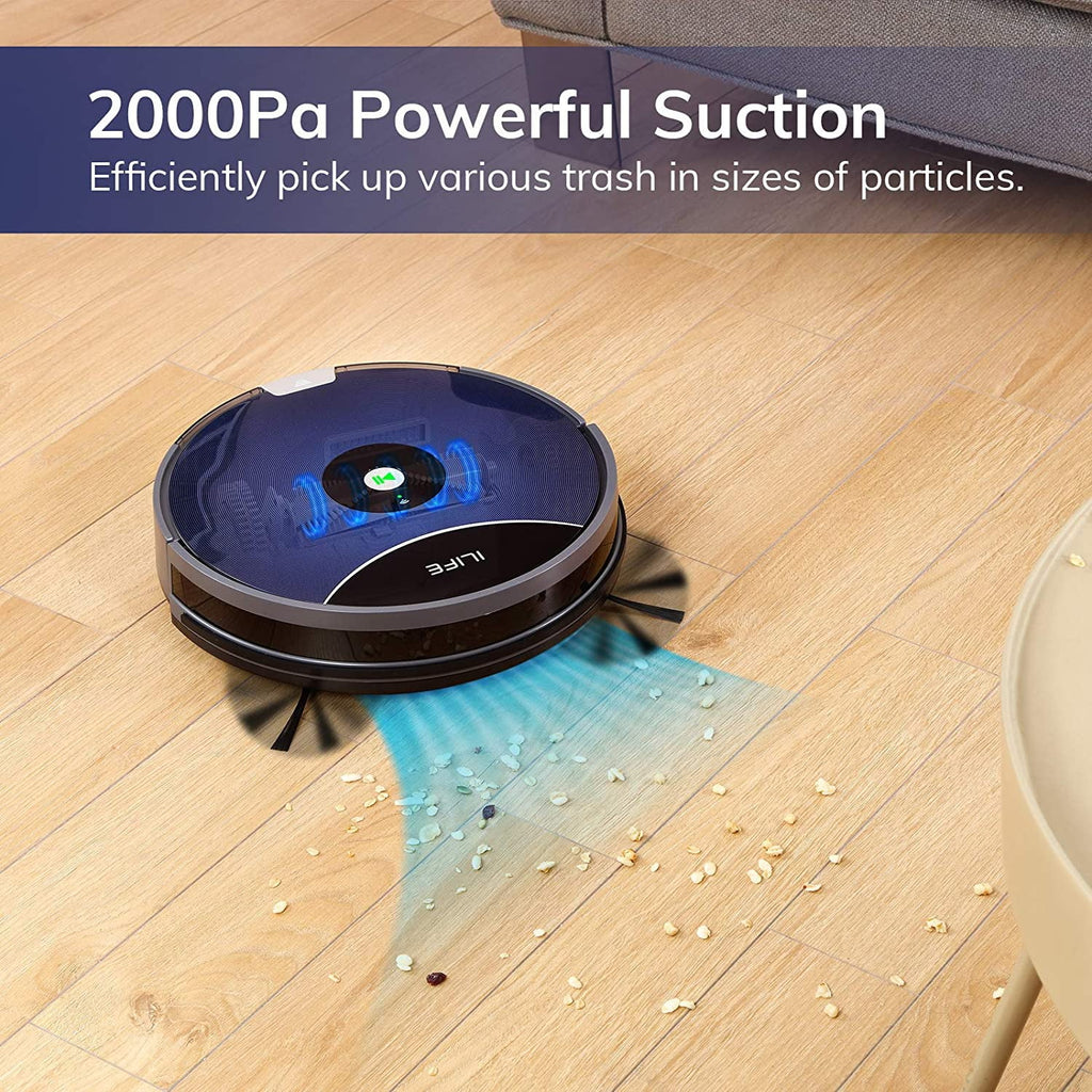 ILIFE A80 Max-W Robot Vacuum Cleaner, 2000Pa, Wi-Fi, 2-in-1 Roller Brush, Route Planning, Hard Floors and Medium Carpets