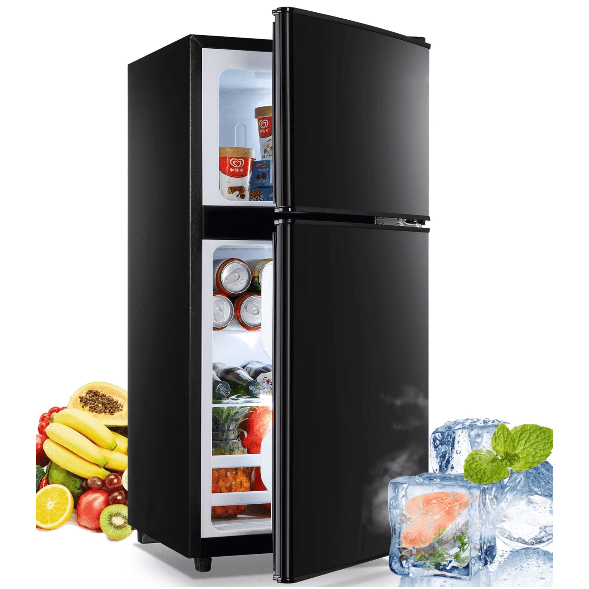 GGTB 3.0 Cu.ft Two Door Small Refrigerator with Freezer, Compact Retro Mini Refrigerator for Dorm, Office, Bar, RV, Bedroom, Red