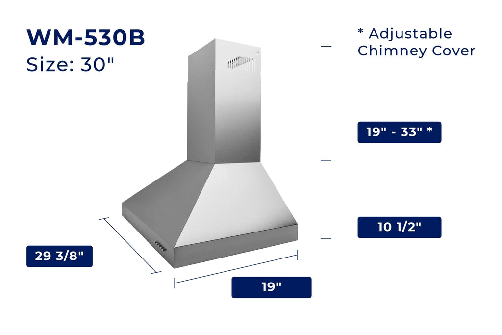 Hauslane Chef Series Base Model WM-530 30" Convertible Wall Mount Chimney Range Hood 120V in Matte Black