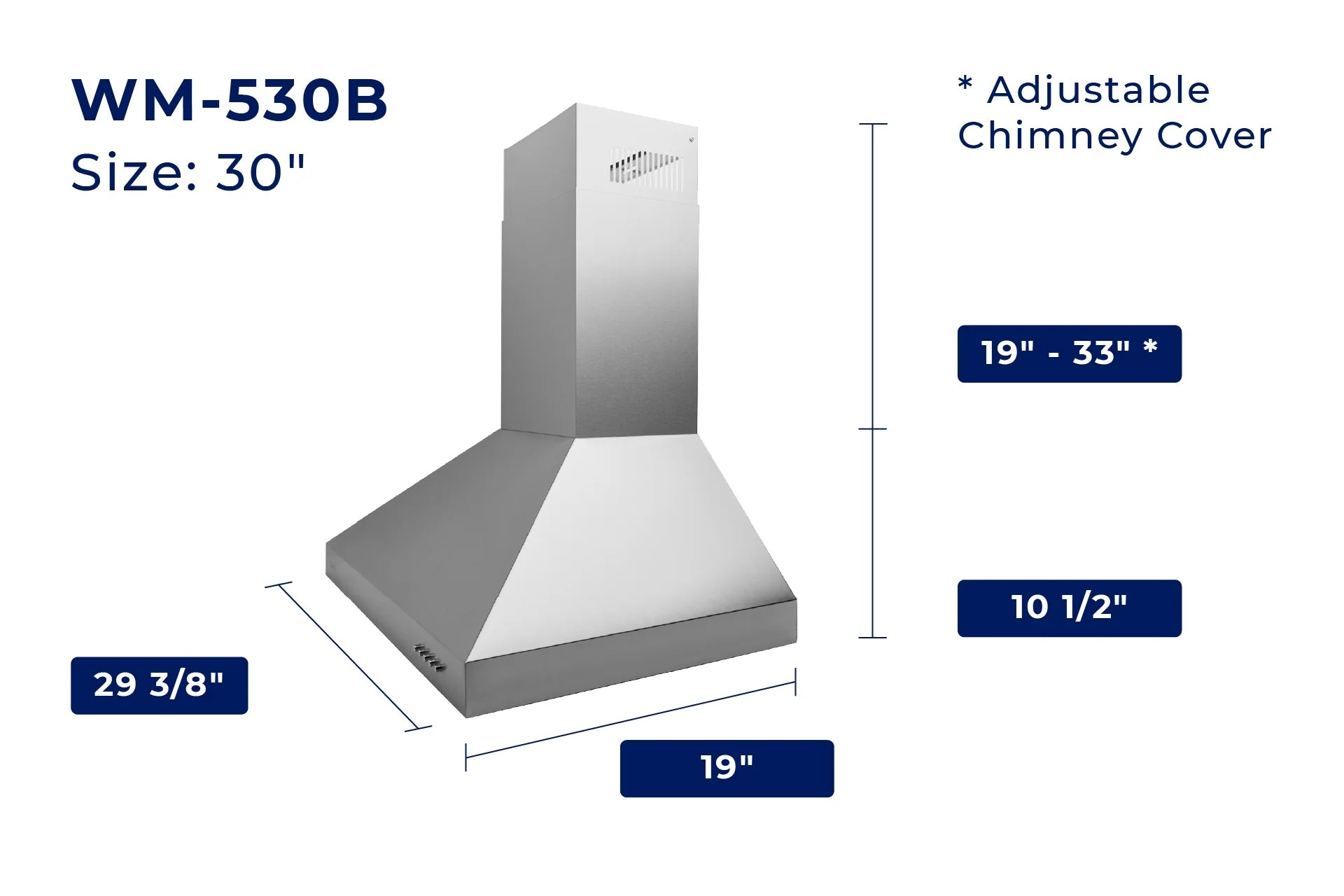 Hauslane Chef Series Base Model WM-530 30" Convertible Wall Mount Chimney Range Hood 120V in Matte Black