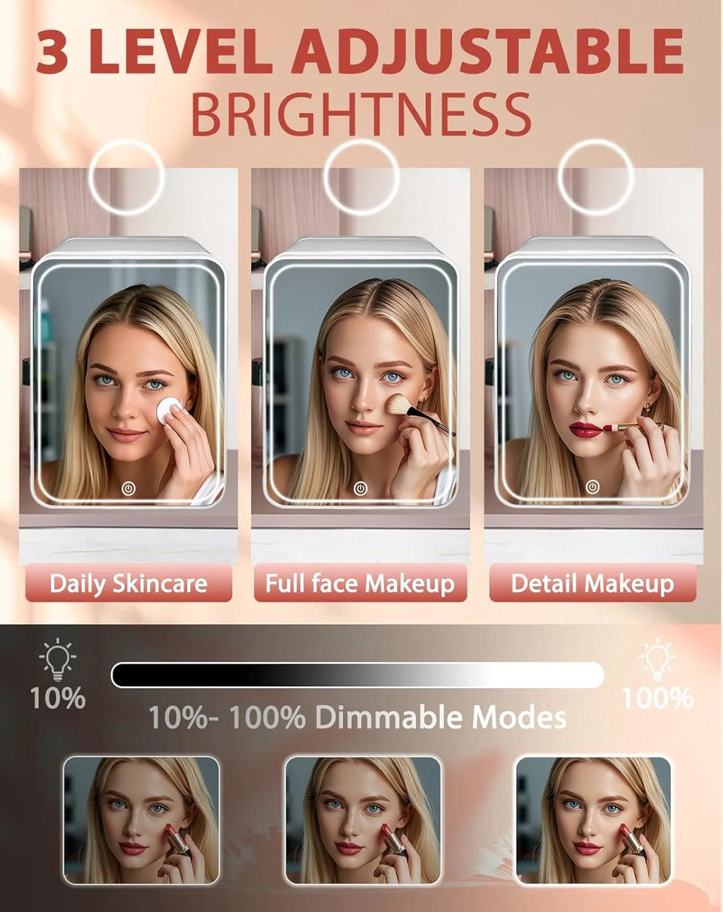 4L  Skincare Fridge with Dimmable LED Mirror | Portable Cooler & Warmer for Cosmetics, Skincare, Bedroom & Office