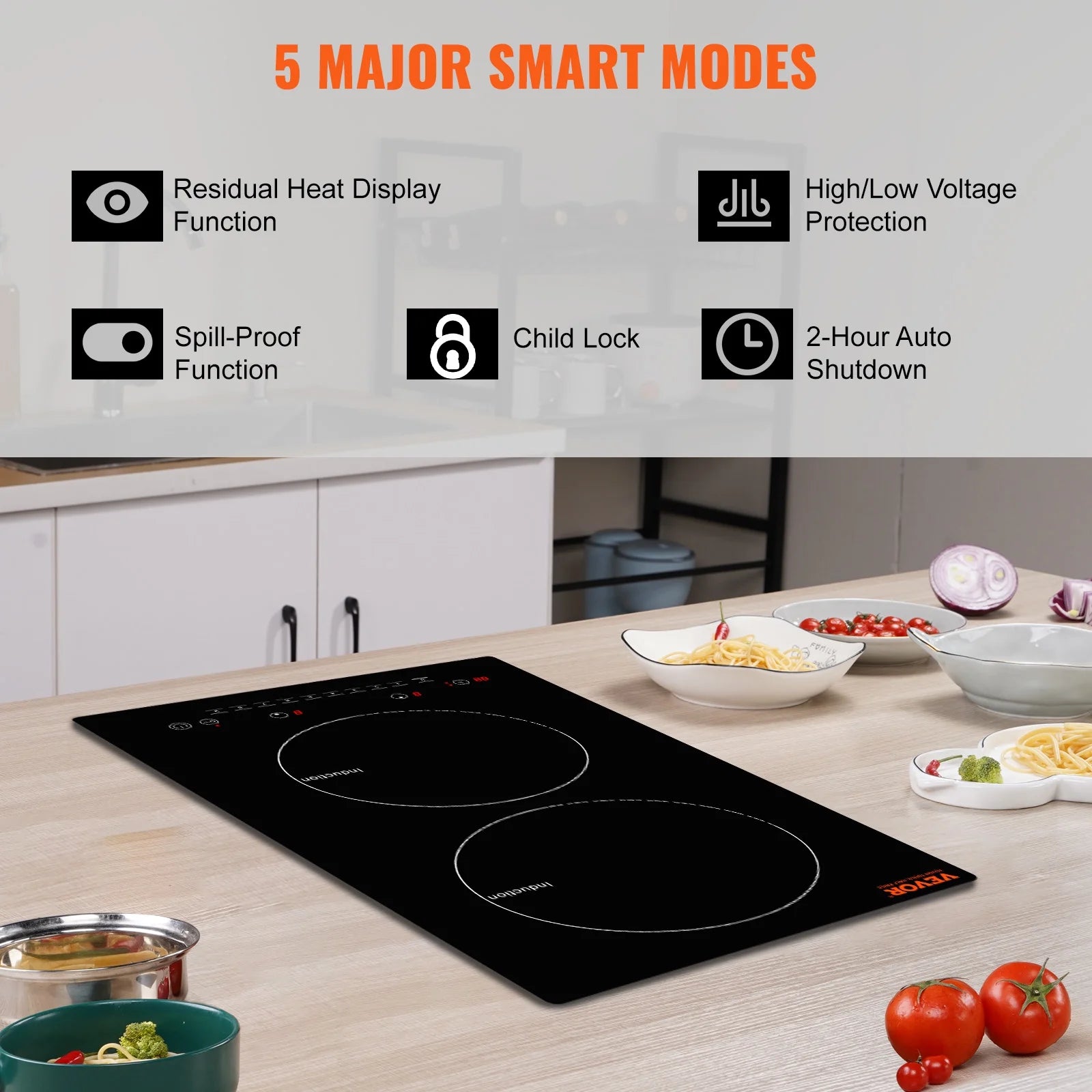 BENTISM 12 inch Electric Cooktop 2 Burners 1800W Stove Top Touch Control