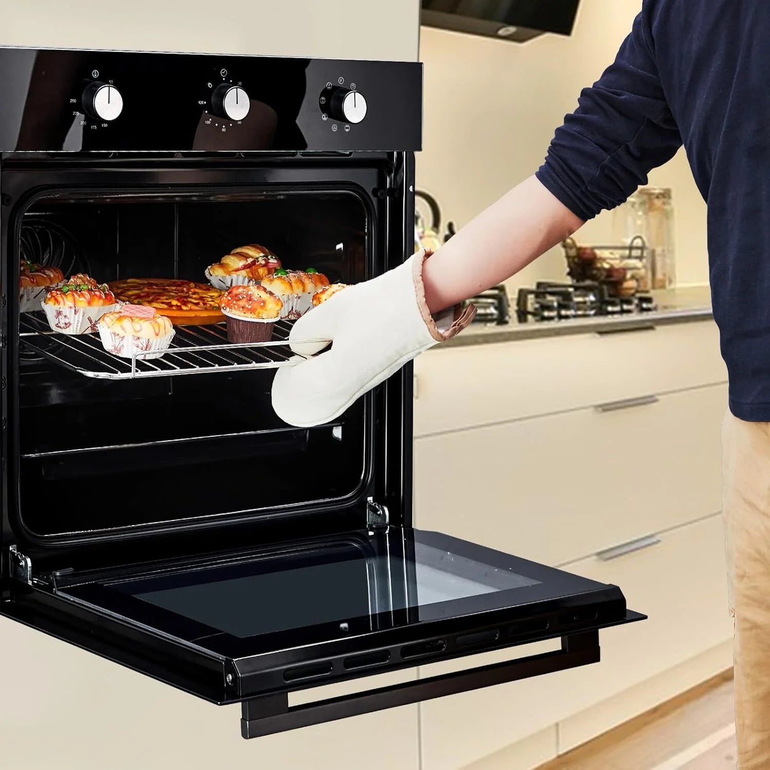 Garvee 24" Single Wall Oven, 2.5 Cu.ft Electric Wall Oven with Mechanical Knobs, Convection Wall Oven in Stainless Steel, 3000W, 240V, Black