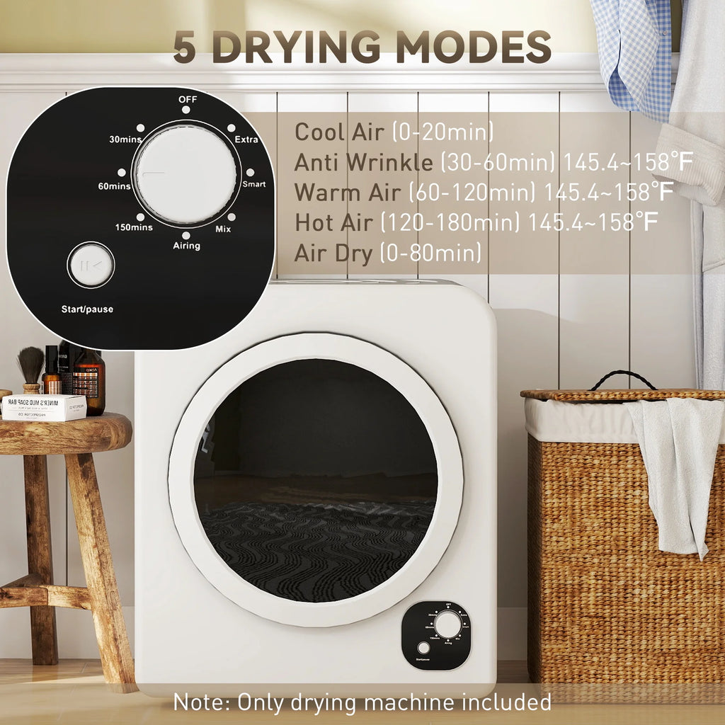 HOMCOM 120V Portable Clothes Dryer, 1300W Compact Laundry Front Load Tumble Dryer Machine 3.3  Cu. Ft. with Stainless Steel Tub, White