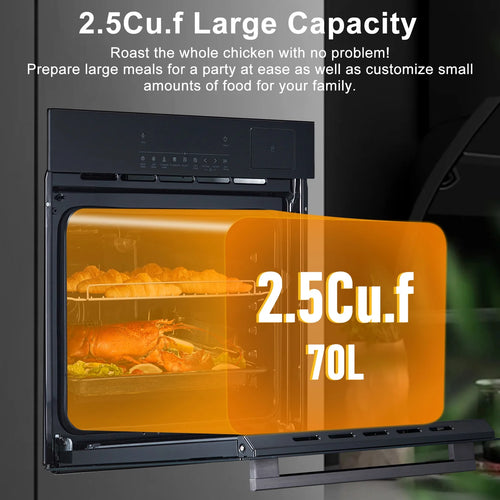 Aoile 24" Single Wall Oven, 3000W 2.5 Cu.Ft. Built-in Electric Oven with 4 Cooking Functions & 108 Automatic Recipes