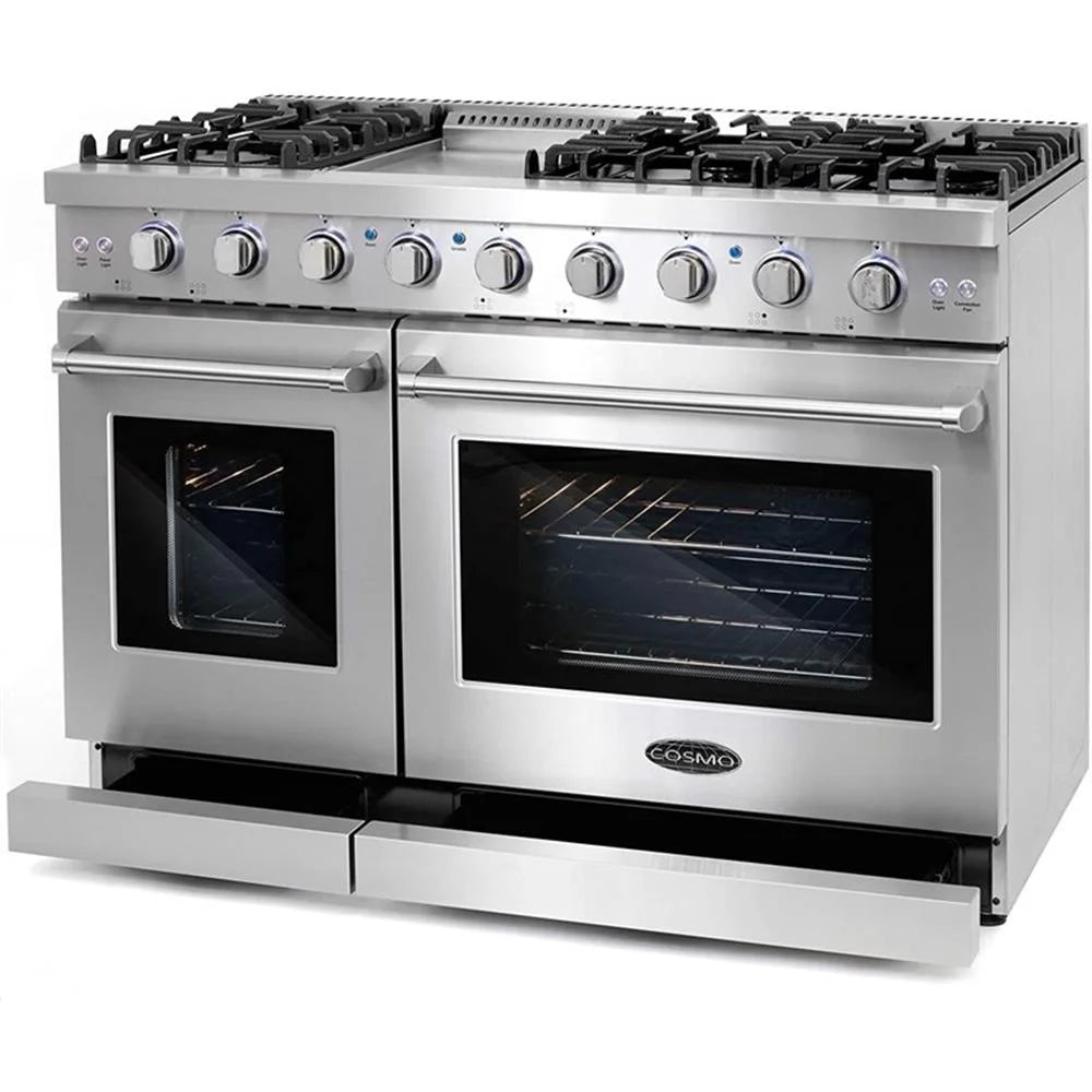 Cosmo 48" Double Oven Gas Range & Dishwasher & French Door Refrigerator Set