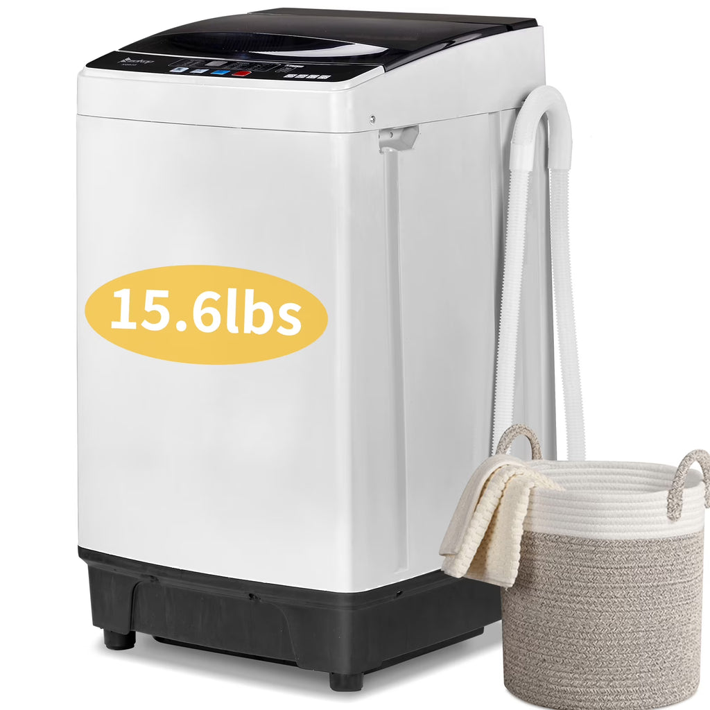 UbesGoo 15.6LBS Portable Washing Machine, Full-Automatic Electric Laundry Machine with Stainless Steel Drum,Compact Washer, Washer and Dryer Combo with Drain Pump for Apartment, Dorms, RV