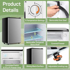 Mini Fridge 3.2 Cu. ft Single Door, 5 Star Energy Efficient, Low Noise, 5 Adjustable Thermostat & Removable Glass Shelves, Silver