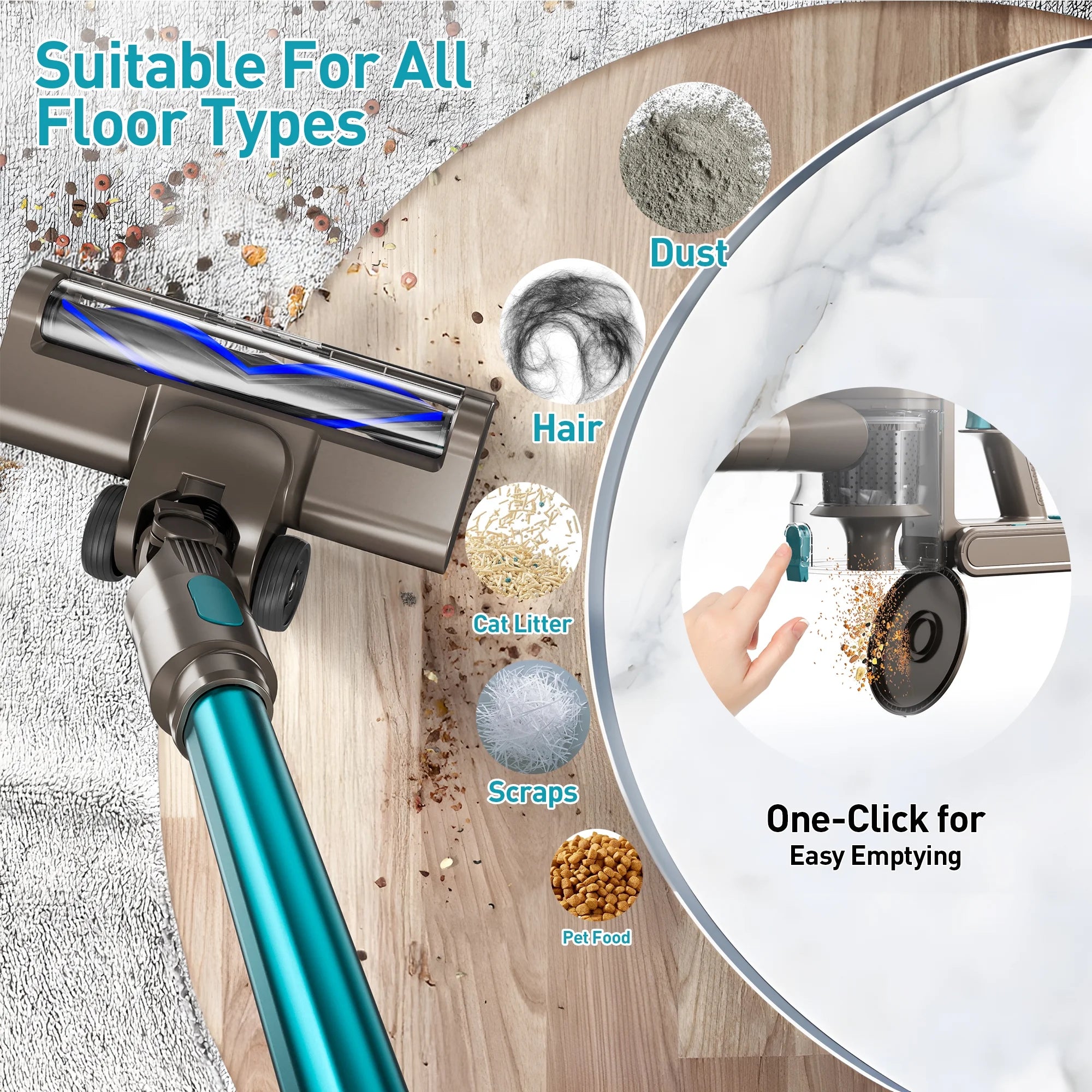 KANFUAQ Cordless Stick Vacuum Cleaner 38KPA 50Mins 2200mAh Lightweight for Home Pet Hair Carpet Hard Floor