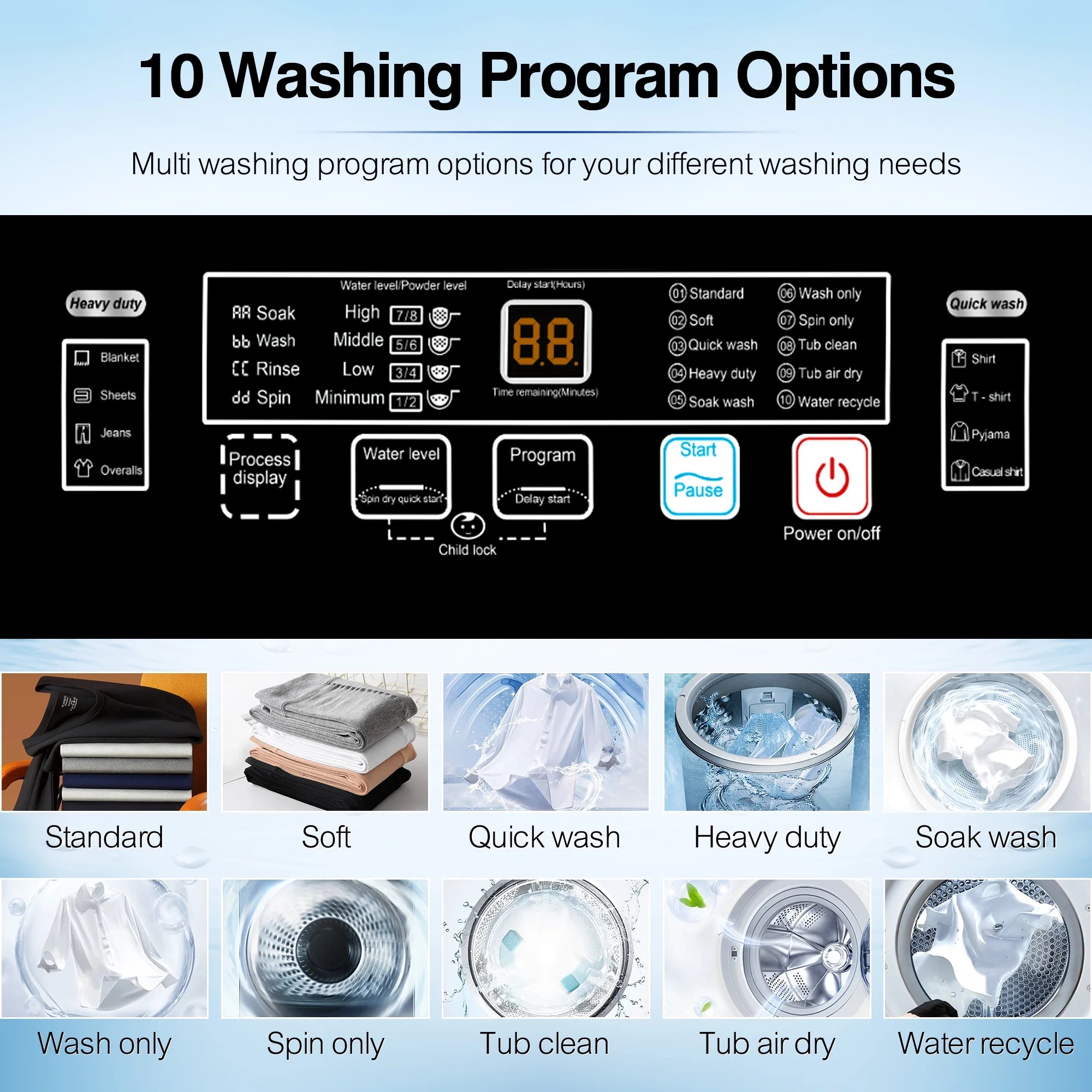 GGTB Portable Washing Machine for Apartments, 17.7 lbs Full Automatic Clothes Washer Machine,1.9 Cu.ft Top Load Washer with 10 Wash Programs/8 Water Levels, Coffee Gold