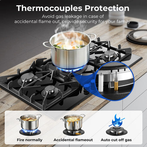 Amzgachfktch Gas Cooktop 30 Inch 5 Burners Stove Top Built-in NG/LPG Convertible with Thermocouple Protection