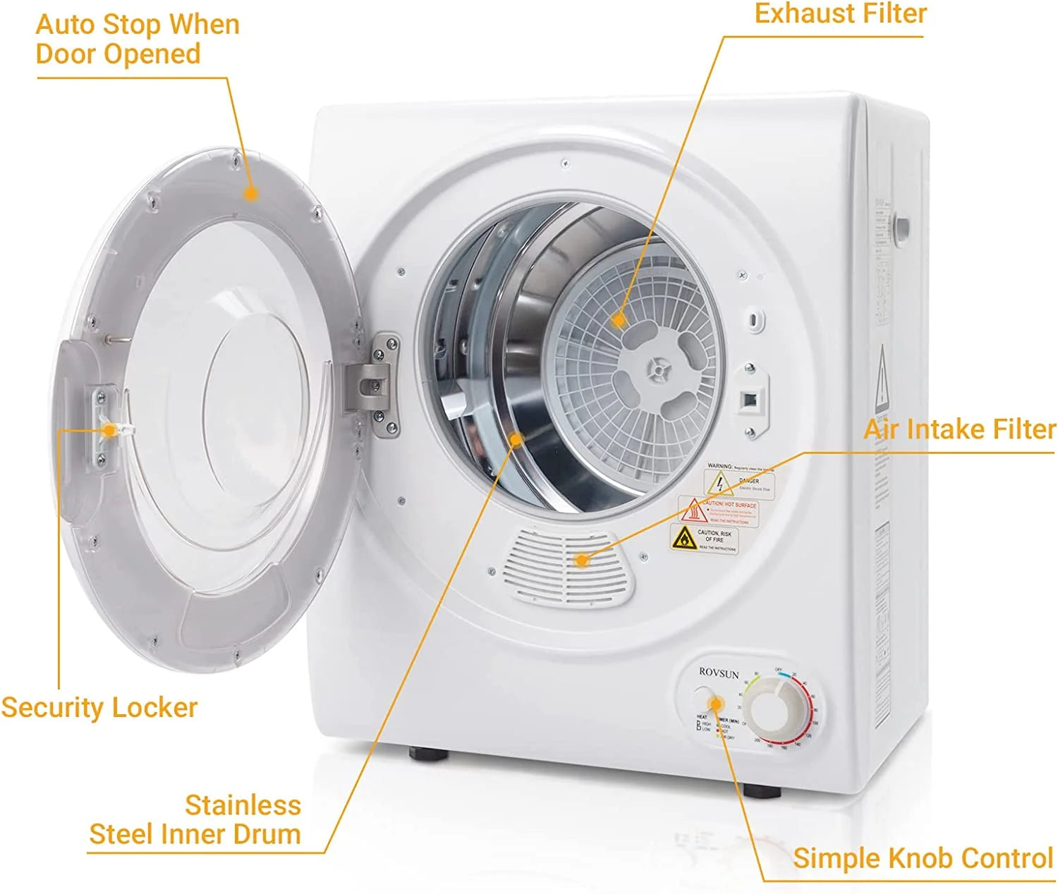 RovSun 110V White Stainless Steel Electric Tumble Dryer