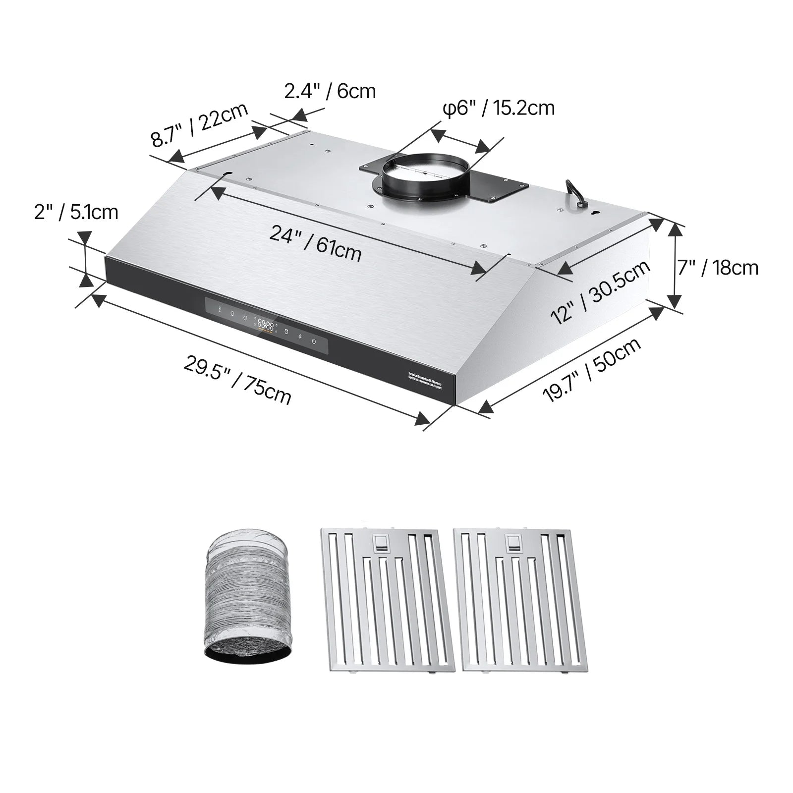 KFFKFF 30 Inch Under Cabinet Range Hood, Kitchen Exhaust System, 900CFM Dual Engine Stainless Steel Cooker Hood, Equipped with Gesture and Touch Interface, LED Illumination