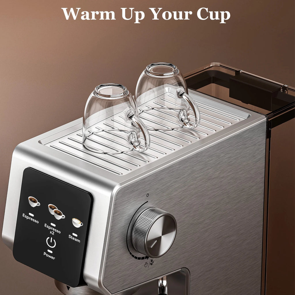 Espresso Machine 20 Bar, Rapid Cold Brew, Stainless Steel Coffee Machine with 40oz Removable Water Tank for Cappuccino, Latte, Silver