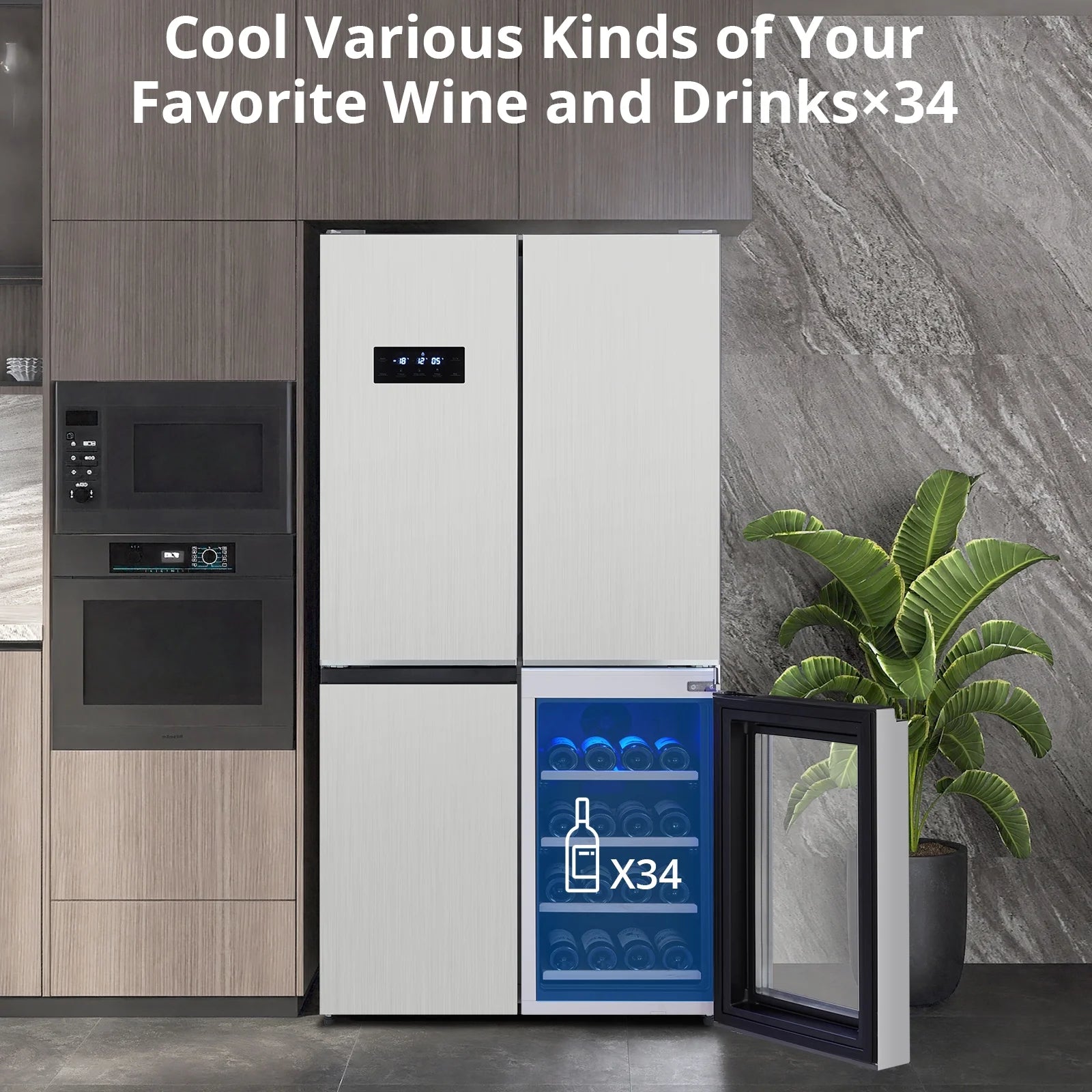 Tookss 21 Cu.Ft French Door Refrigerator, Counter Depth Stainless Steel Refrigerators, Multifunctional Fridges with Freezer, Refresh, and Wine Cooler for Kitchen, Bedroom, Office, Dorm