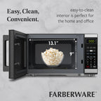 Farberware Countertop Microwave 900 Watts, .9 cu ft - Microwave Oven With Child Lock - Perfect for Apartments and Dorms - Easy Clean Grey Interior, Stainless Steel
