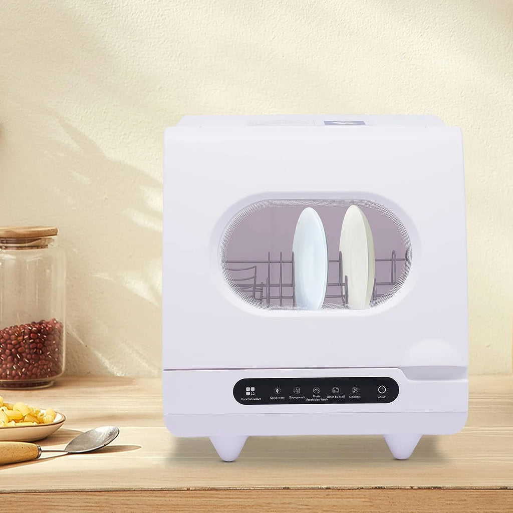 Mini Dishwasher, 5 Washing Programs Portable Dishwasher 1200W RV Dishwasher Countertop Built-In Water Tank 360°Dual Spray Compact Dishwasher for RV Apartments, Camping