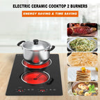 iMeshbean 12inch Electric Ceramic Cooktop 220V 3000W Electric Induction Cooktop 2 Burners Stove Top Built-In/Integrated Touch Control