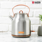 Haden Heritage 1500 1.7 Electric Kettle, Matte Black Finish with Copper Accents