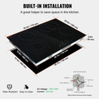 KFFKFF Ceramic Cooktop, 30" 4 Burners Induction Stovetop, 240V 7200W with Touch Control, Timer & Child Lock, 9 Temperature Levels for Diverse Culinary Tasks