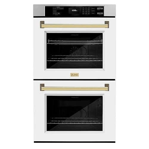 ZLINE 30 in. Autograph Edition Professional Convection Double Wall Oven with Air Fry and Self Clean in Stainless Steel with White Matte Doors and Polished Gold Handles (WADZ-WM-30-G)