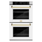 ZLINE 30 in. Autograph Edition Professional Convection Double Wall Oven with Air Fry and Self Clean in Stainless Steel with White Matte Doors and Polished Gold Handles (WADZ-WM-30-G)
