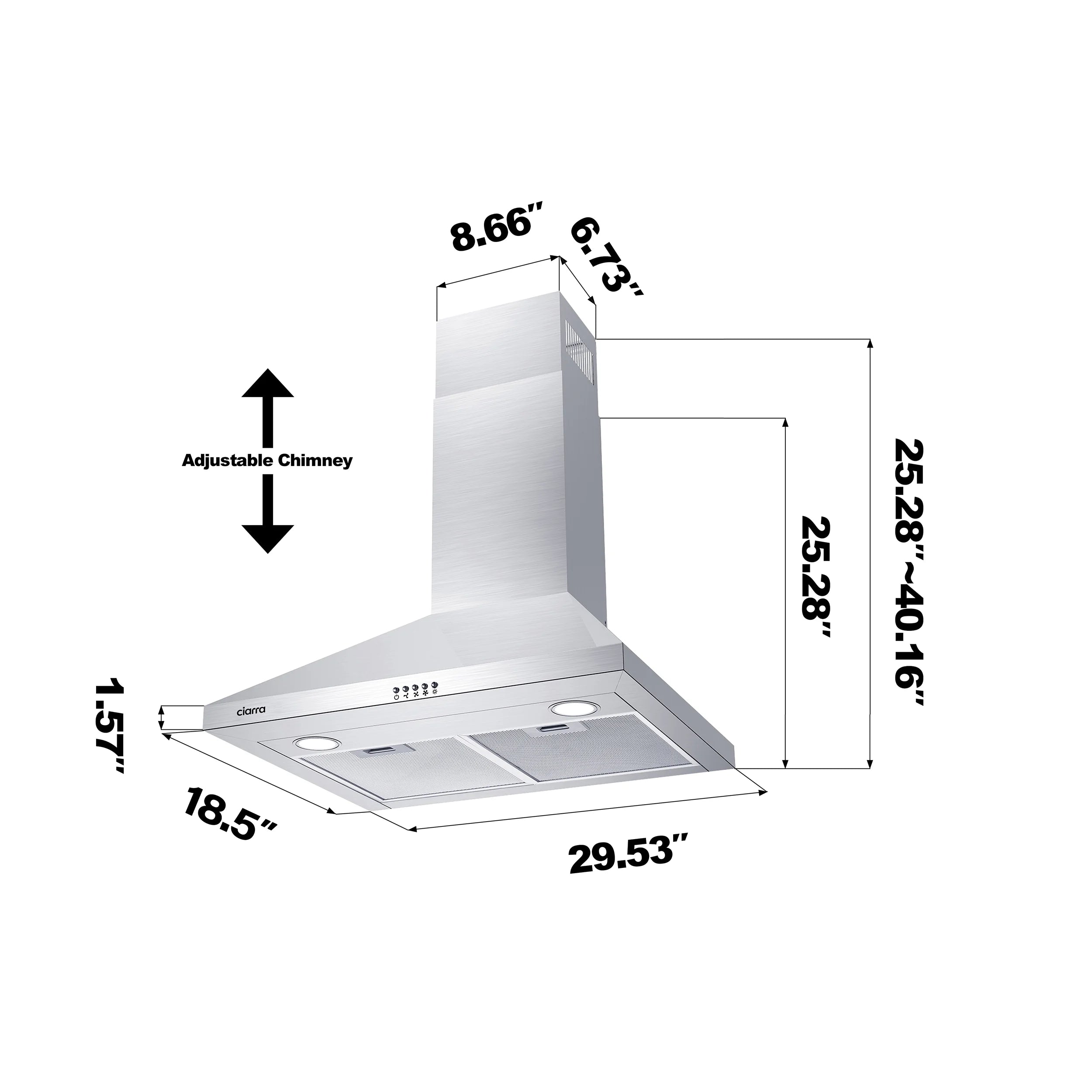 CIARRA Black Range Hood 30 inch Wall Mount Vent Hood Ductless Ducted Convertible CAB206P75