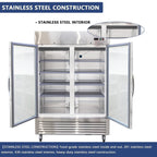 54"W Commercial Refrigerator 2 Glass Door Stainless Steel Interior and Exterior Construction Display Refrigerator 42.2 Cu.ft. Reach-in Merchandising Refrigerator Upright Fan Cooling Merchandiser
