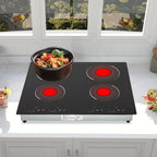 Peakora Electric Cooktop, Built-in Cooktop 3000W, Electric Stove Top with 4 Electric Burners, 9 Heating Level, Kid Safety Lock, Sensor Touch Control, 110V