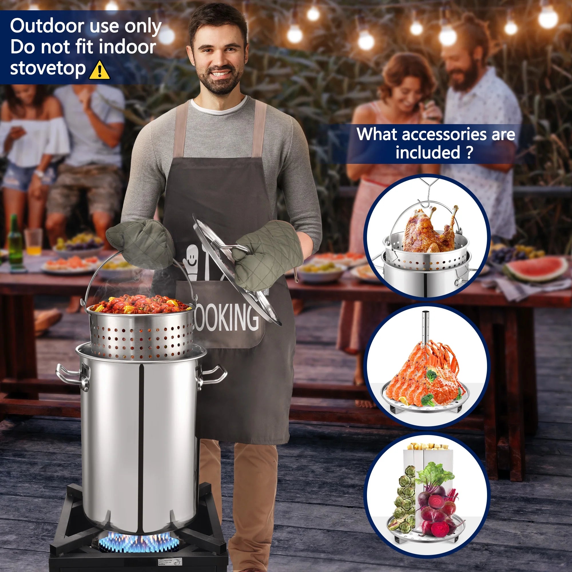 64QT Stainless Steel Pot with 200,000BTU Propane Fryer, Seafood Boil Pot, Crab Boil Pot, Lobster Pot, Shrimp Boil Pot, Tamale Steamer Pot with Basket and Turkey Fryer Burner