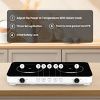 Advwin Double Induction Cooktop Burner, 1800W Portable Induction Cooktop with 8 Temperature & Power Levels, Timer, Child Lock, Independent 2 Burner Control, Ultra-Thin Design
