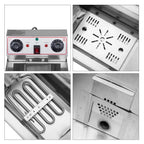 EH102V 110V 110V,3400W 24.9quart/23.6L Stainless Steel Double Cylinder Electric Fryer US Plug, Electric Deep Fryer Frying with 2 Faucets and Lids for Home Use, Adjustable Temperature, Easy to clean