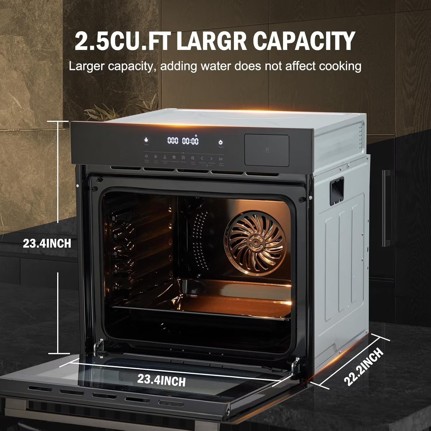 24" Built-In Electric Wall Oven with Air Fryer, 2.5 Cu.Ft Capacity, 8 Baking Modes & Steam Cooking