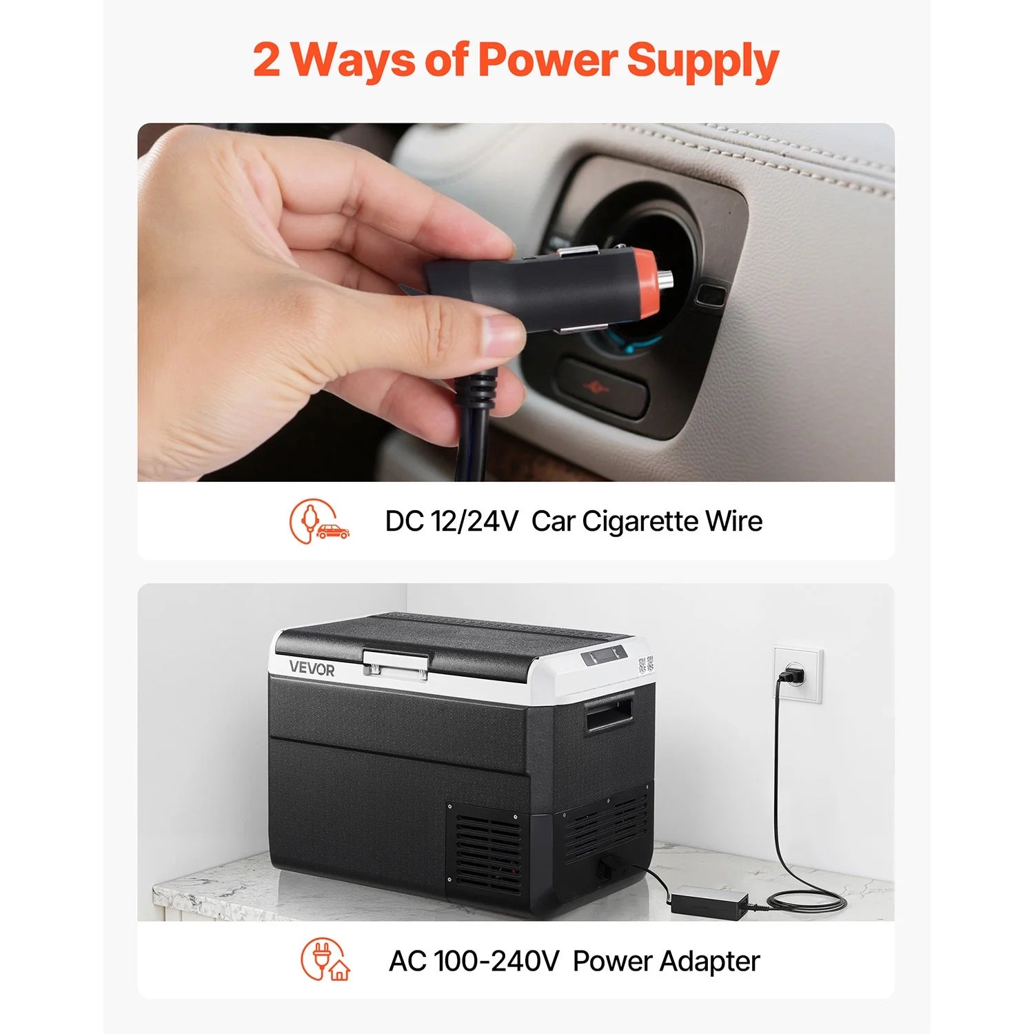 VEVOR Portable Car Refrigerator 53 Qt, 12V Portable Freezer with Single Zone, 12/24V DC & 110-240V AC Electric Cooler with -4�H-68�HCooling Range, for Car Truck Vehicle RV Boat Outdoor & Home use