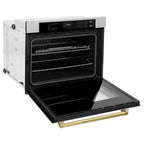 ZLINE 30" Autograph Single Wall Oven with Air Fry and Self-Clean in DuraSnow?? Stainless Steel and Gold Handle, WASSZ-30-G
